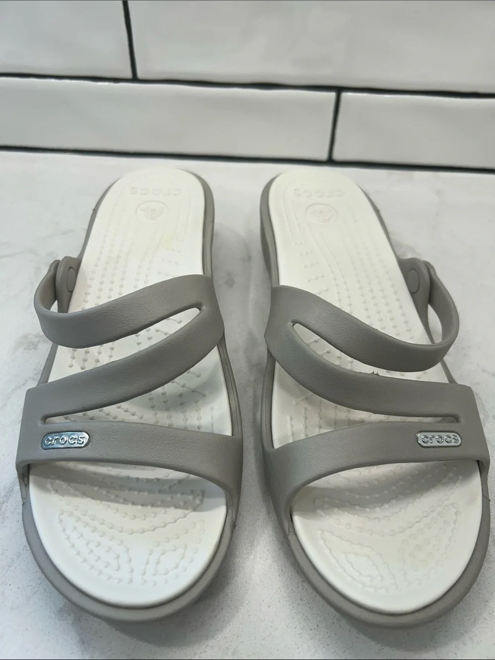Crocs Patricia Wedge Sandals Grey / White Womens 7